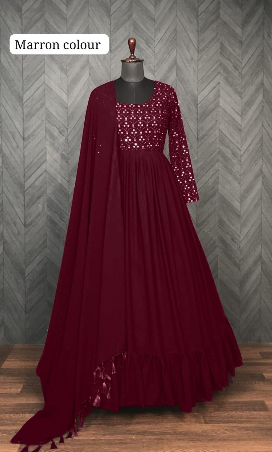 ATTRACTIVE GEORGETTE THREAD SEQUENCE ANARKALI GOWN WITH DUPATTA MAROON