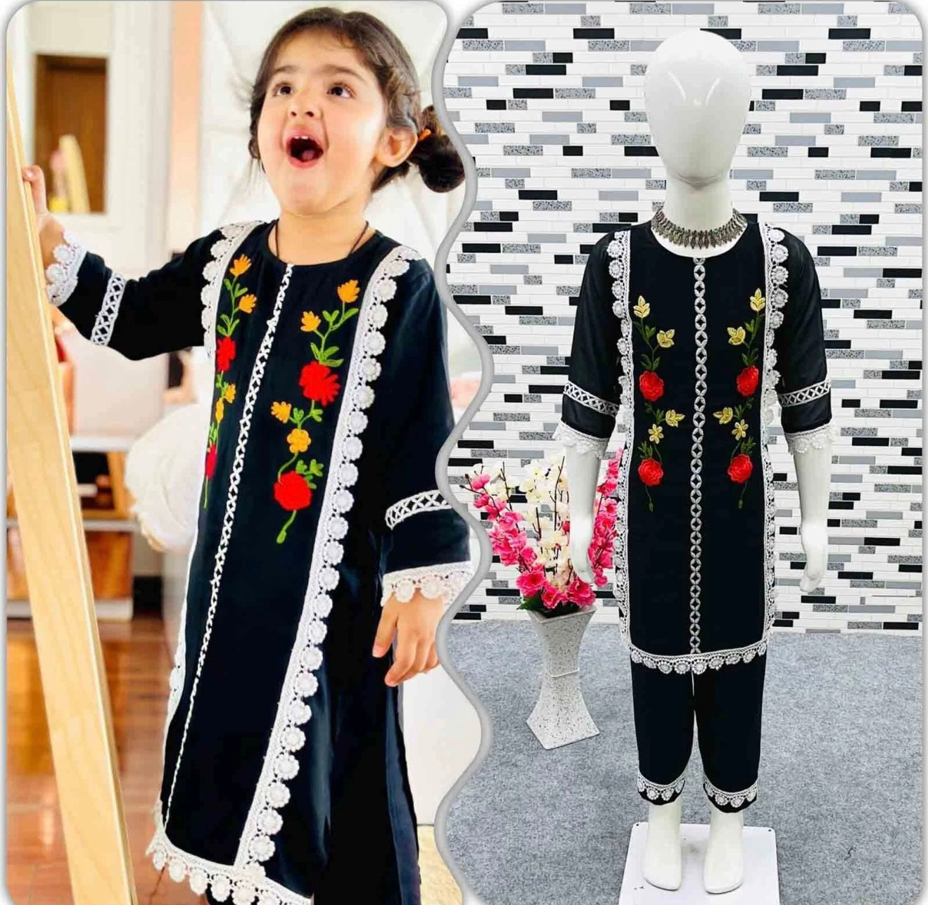 Kids Indian Traditional DESIGNER GEORGETTE EMBROIDERY WORK WEAR IN BLACK 3 to5year