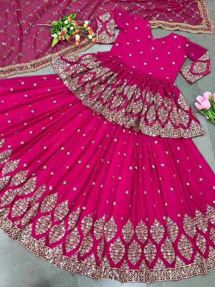 FANCY DESIGNER LEHENGA TOP EMBROIDERY WORK WEDDING WORK PINK
