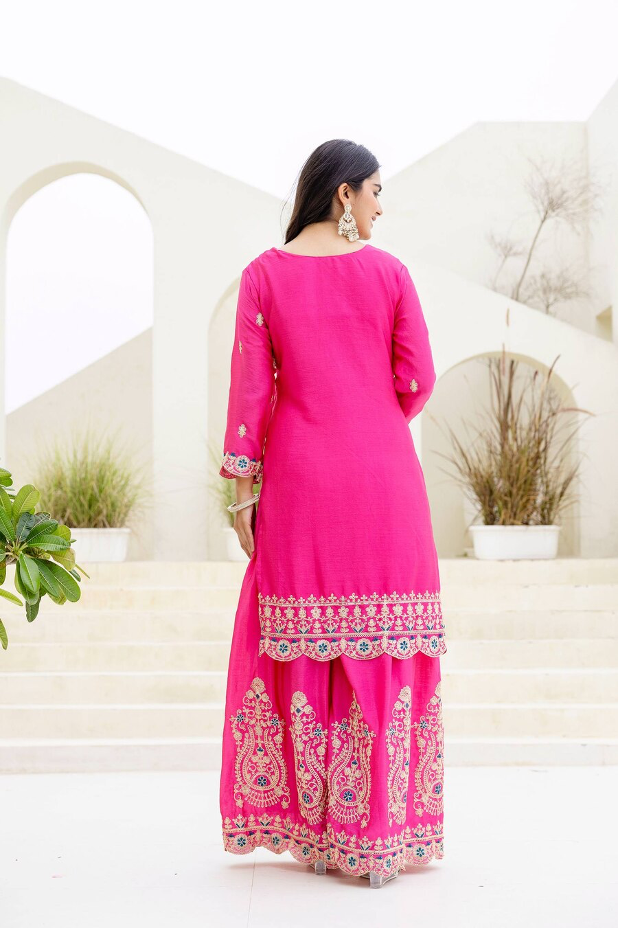 MODERN CHINON EMBROIDERY SEQUENCE CODING DESIGN WORK TOP PALAZZO WITH DUPATTA IN XL