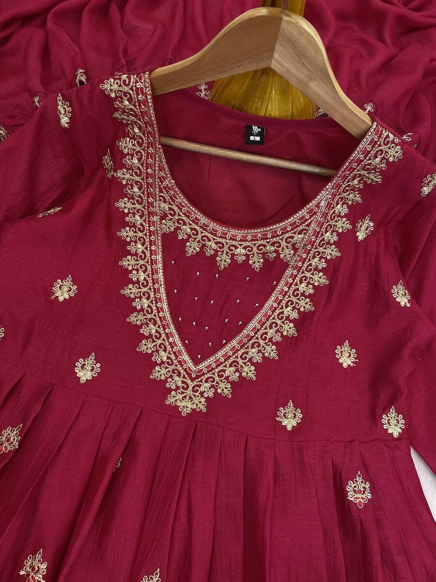 DESIGNER VICHITRA SILK SEQUENCE CODING EMBROIDERY WORK TOP BOTTOM WITH DUPATTA