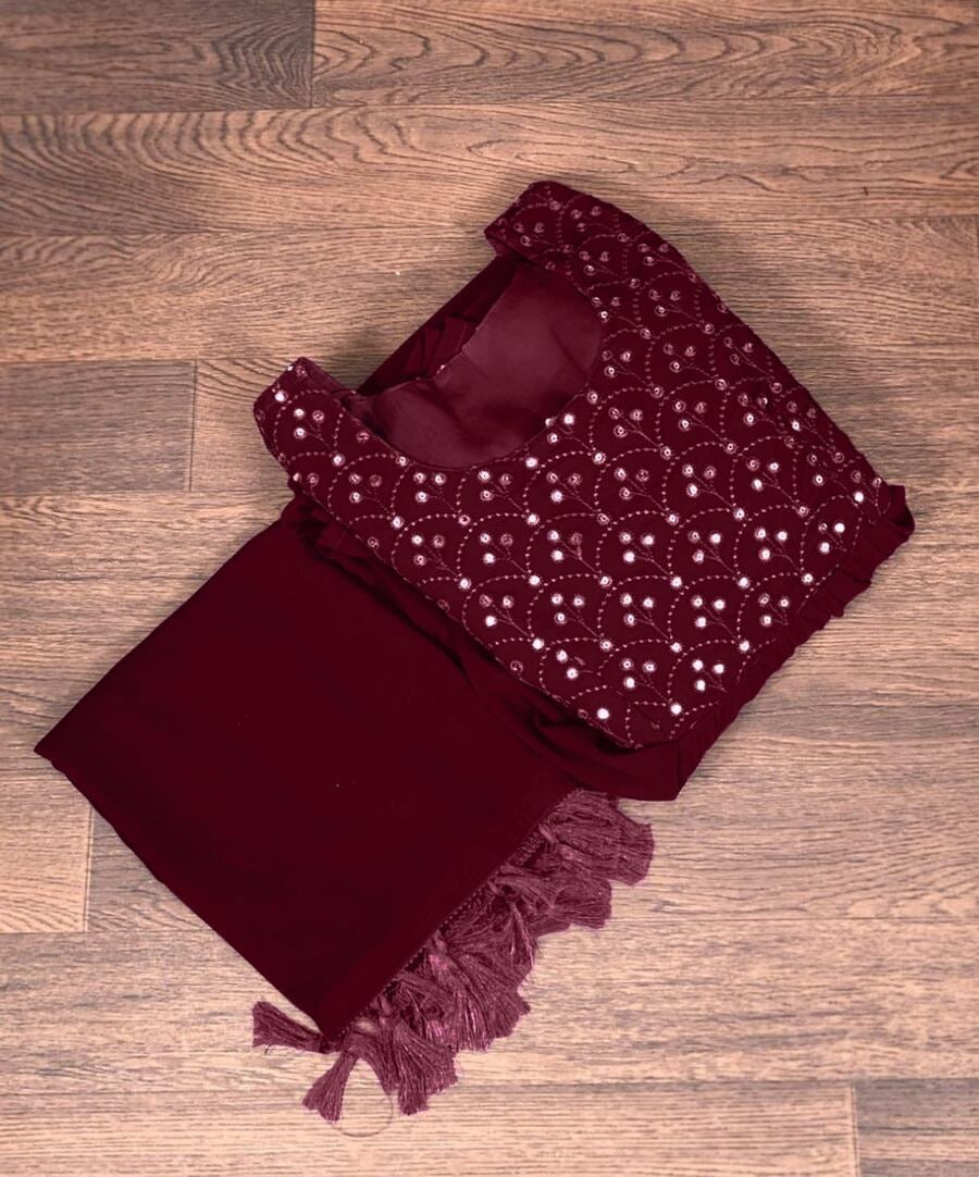 ATTRACTIVE GEORGETTE THREAD SEQUENCE ANARKALI GOWN WITH DUPATTA MAROON