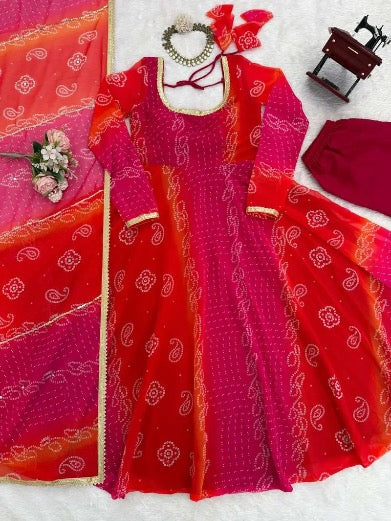 FANCY GEORGETTE DIGITAL PRINT WORK GOWN BOTTOM WITH DUPATTA RED