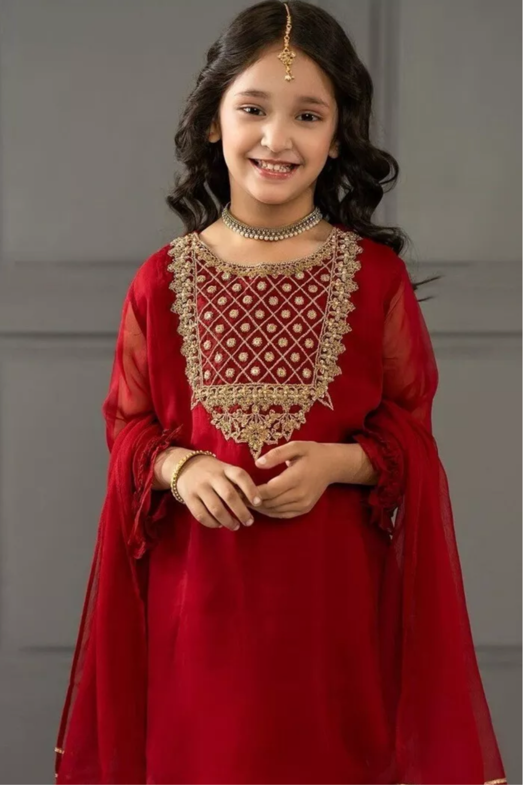 Designer Kids Girls Dress with Dupatta Fancy Red Party Wear Bollywood New Indian