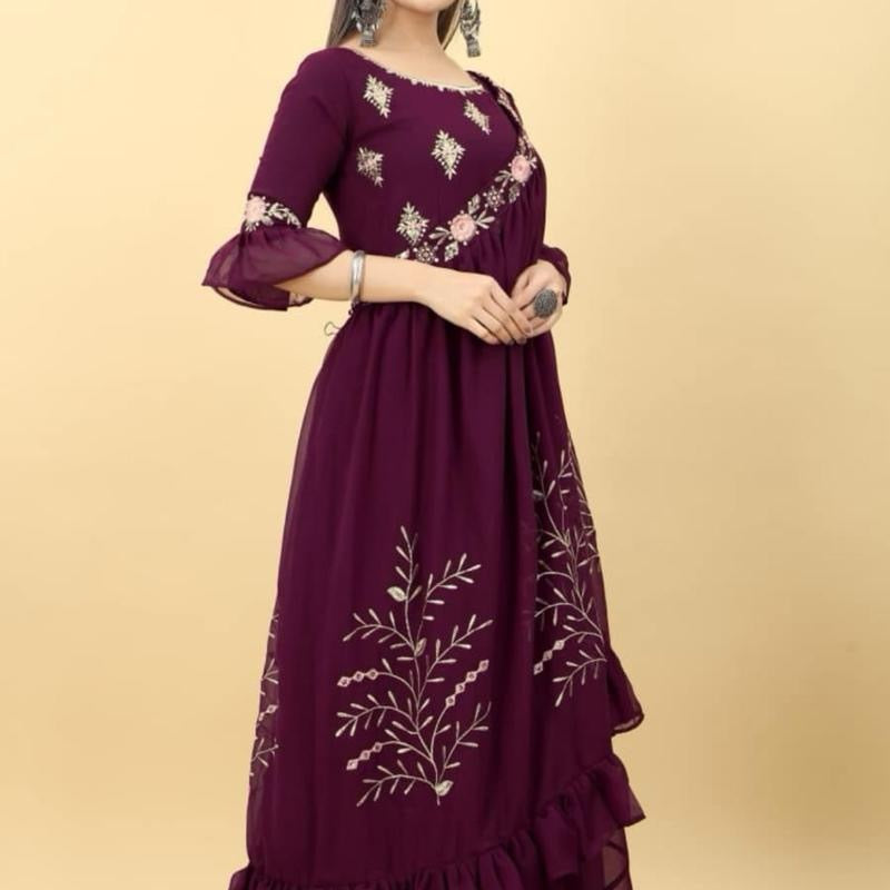 DESIGNER GEORGETTE EMBRODIERY SEQUENCE WORK GOWN WITH SHARUG