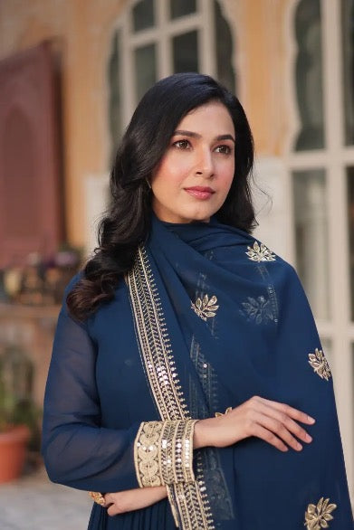 MOST PICKED BLOOMING GEORGETTE EMBROIDERY ZARI SEQUENCE WORK GOWN WITH DUPATTA MOREPEACH