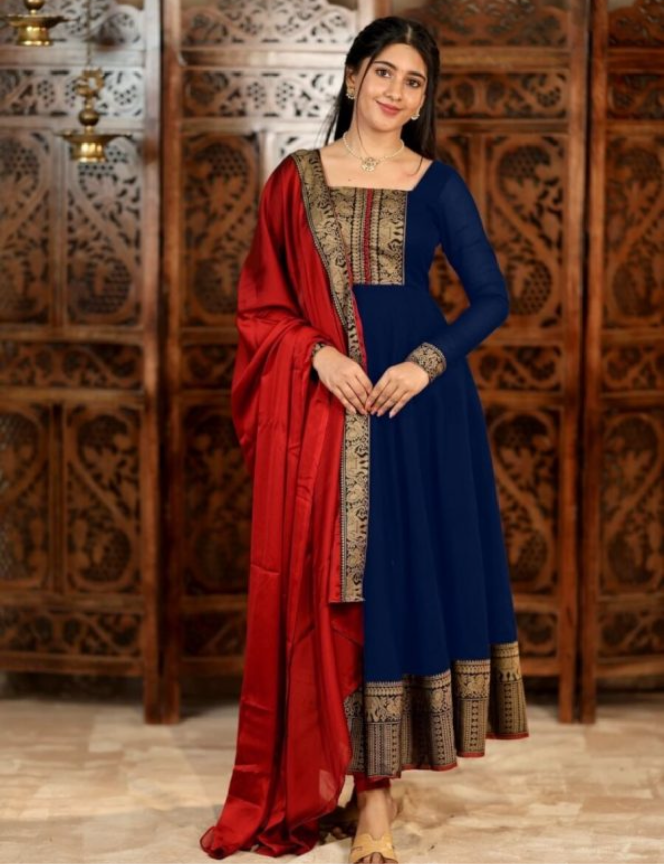 NEW ARRIVAL VICHITRA SILK
JACQUARD LACE WORK ANARKALI
TOP WITH DUPATTA