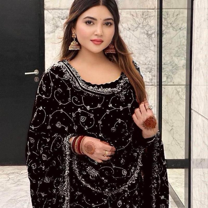 TRENDING GEORGETTE EMBROIDERY SEQUENCE WORK TOP SHARARA WITH DUPATTA Womenswear