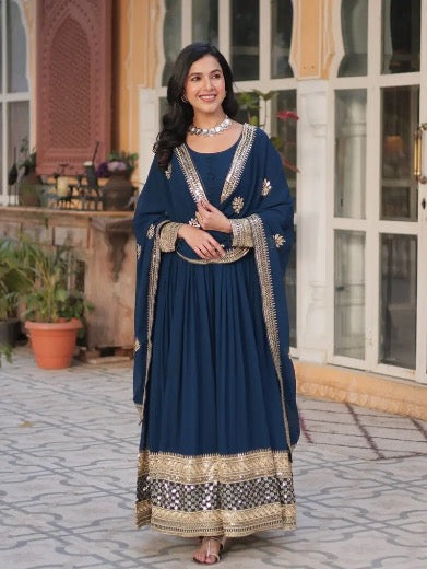 MOST PICKED BLOOMING GEORGETTE EMBROIDERY ZARI SEQUENCE WORK GOWN WITH DUPATTA MOREPEACH