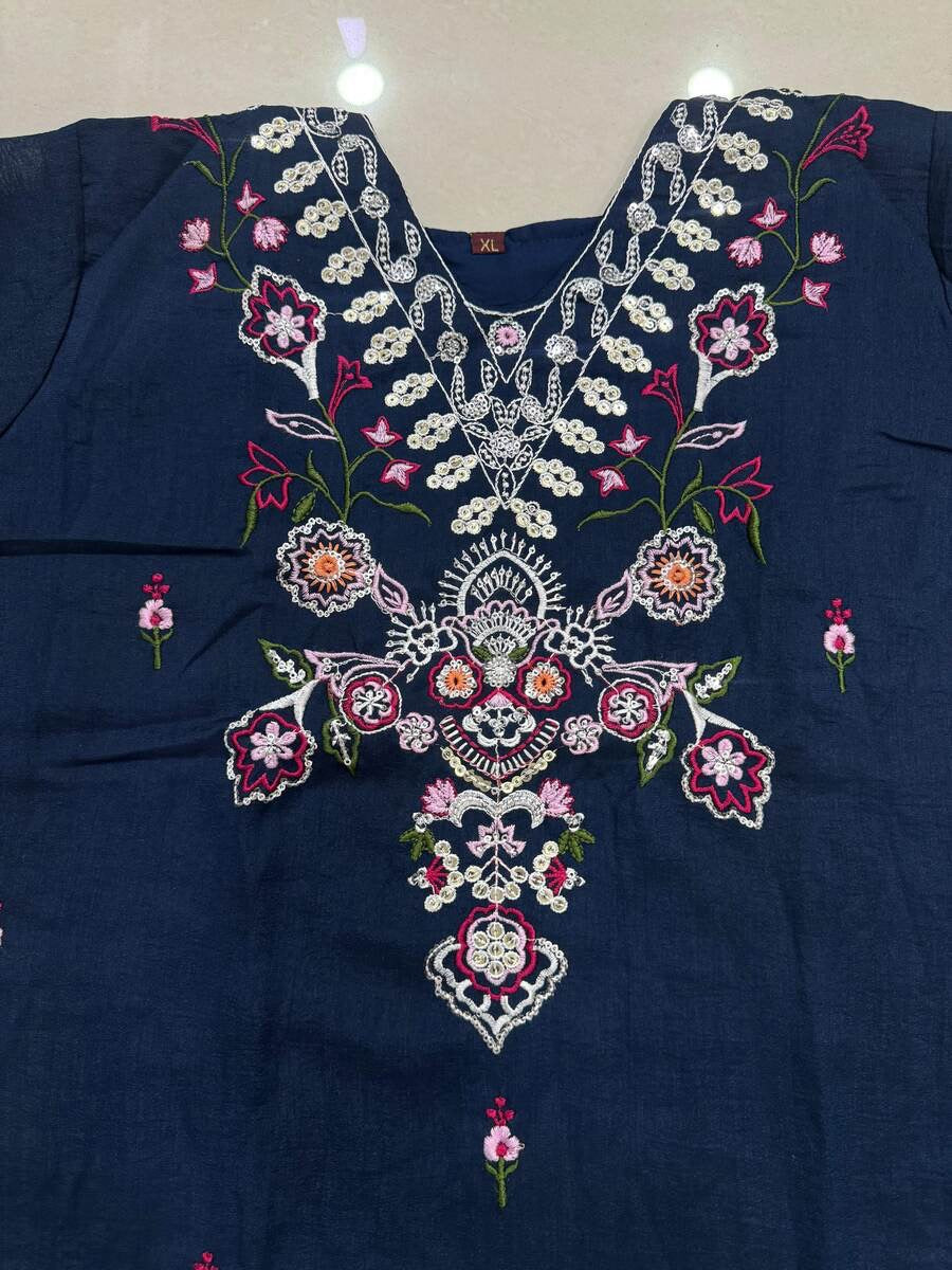 FANCY VICHITRA SILK MULTI SEQUENCE WORK TOP BOTTOM WITH DUPATTA NAVY BLUE