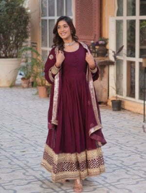 MOST PICKED BLOOMING GEORGETTE EMBROIDERY ZARI SEQUENCE WORK GOWN WITH DUPATTA MOREPEACH