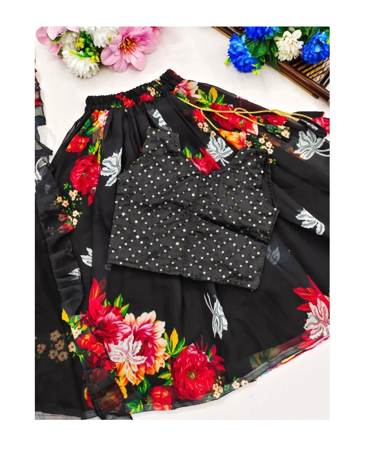 Kids Indian Traditional DESIGNER GEORGETTE DIGITAL PRINT WORK LEHENGA CHOLI age 4