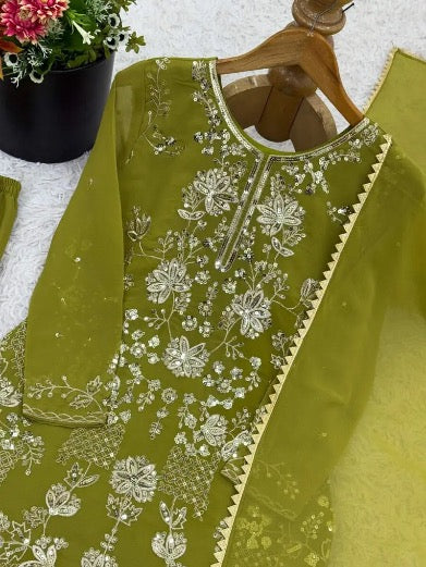 DESIGNER GEORGETTE EMBROIDERY SEQUENCE WORK TOP SHARARA WITH DUPATTA