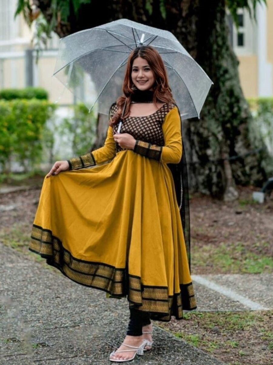 MOST PICKED VICHITRA SILK JACQUARD WORK ANARKALI TOP WITH DUPATTA 2PC SET.