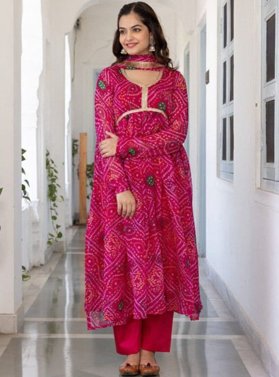 MODERN DELTA SILK PRINTED TOP BOTTOM WITH DUPATTA PINK