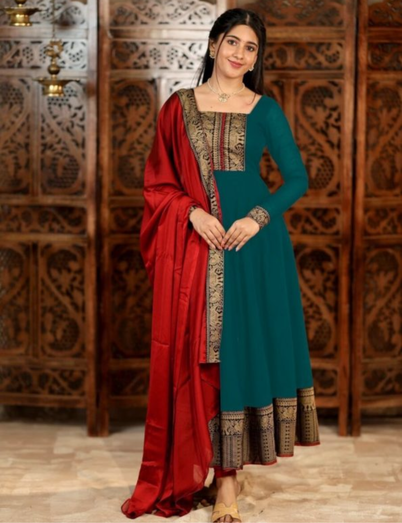 NEW ARRIVAL VICHITRA SILK
JACQUARD LACE WORK ANARKALI
TOP WITH DUPATTA