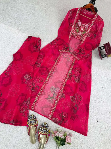 MODERN TABBY SILK THREAD WITH SEQUENCE WORK AND DIGITAL PRINT WORK BLOUSE SHARARA WITH SHRUG PINK IN SIZE XL