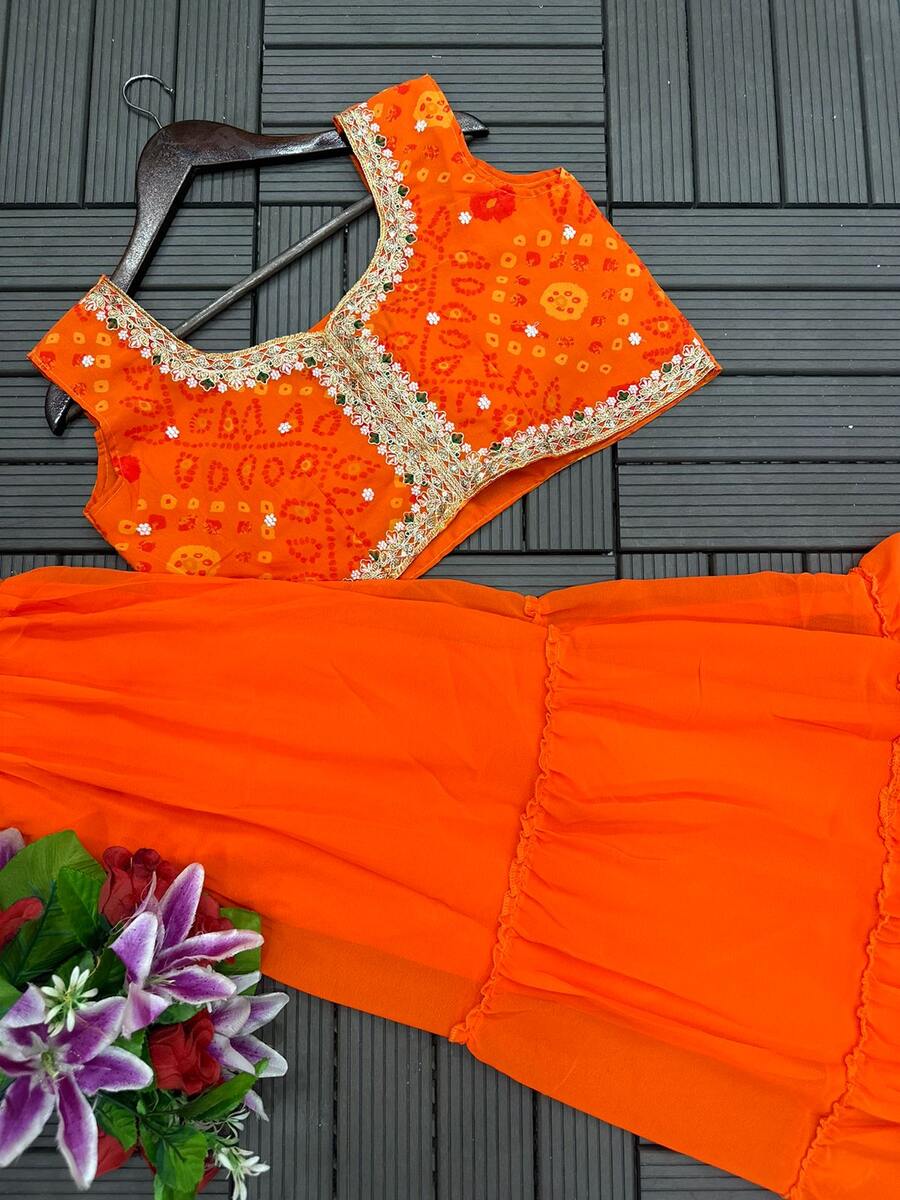 FASHIONABLE GEORGETTE EMBROIDERY SEQUENCE WORK LEHENGA CHOLI WITH KOTI SKY