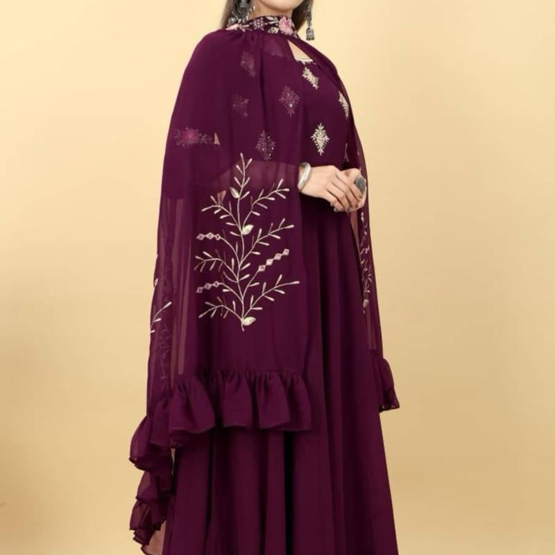 DESIGNER GEORGETTE EMBRODIERY SEQUENCE WORK GOWN WITH SHARUG