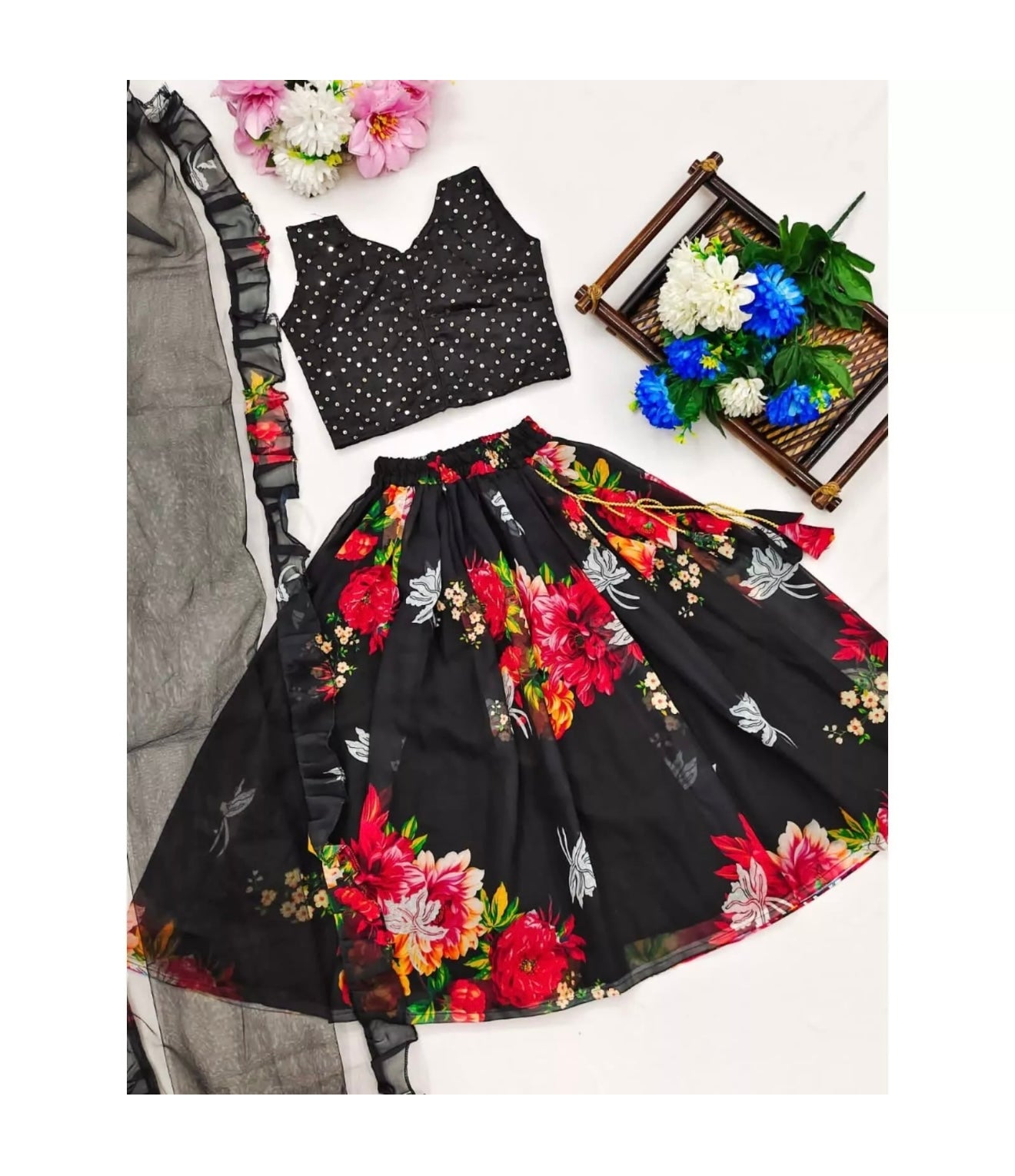 Kids Indian Traditional DESIGNER GEORGETTE DIGITAL PRINT WORK LEHENGA CHOLI age 4