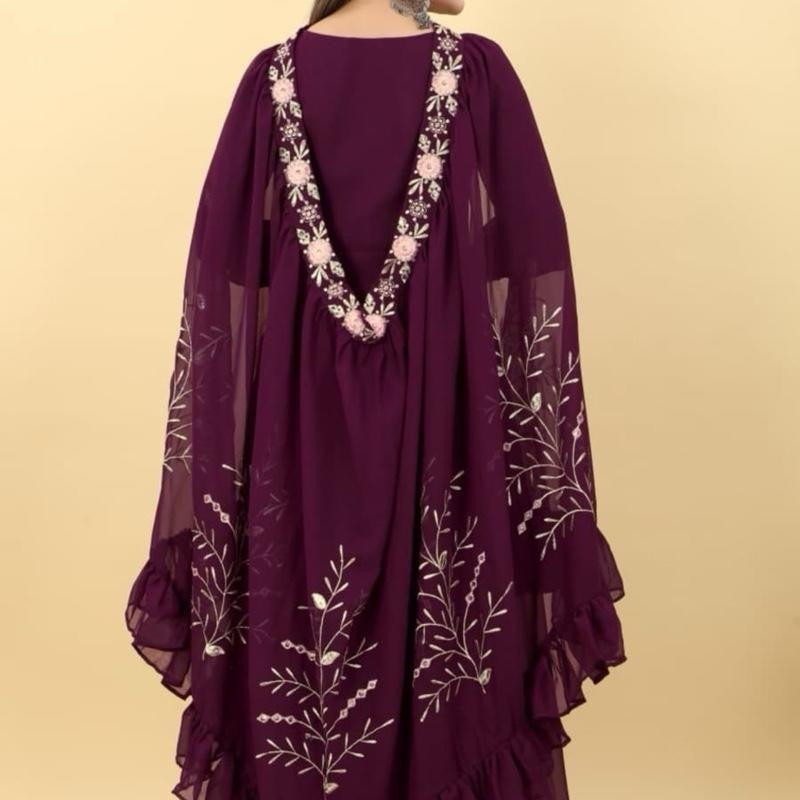 DESIGNER GEORGETTE EMBRODIERY SEQUENCE WORK GOWN WITH SHARUG