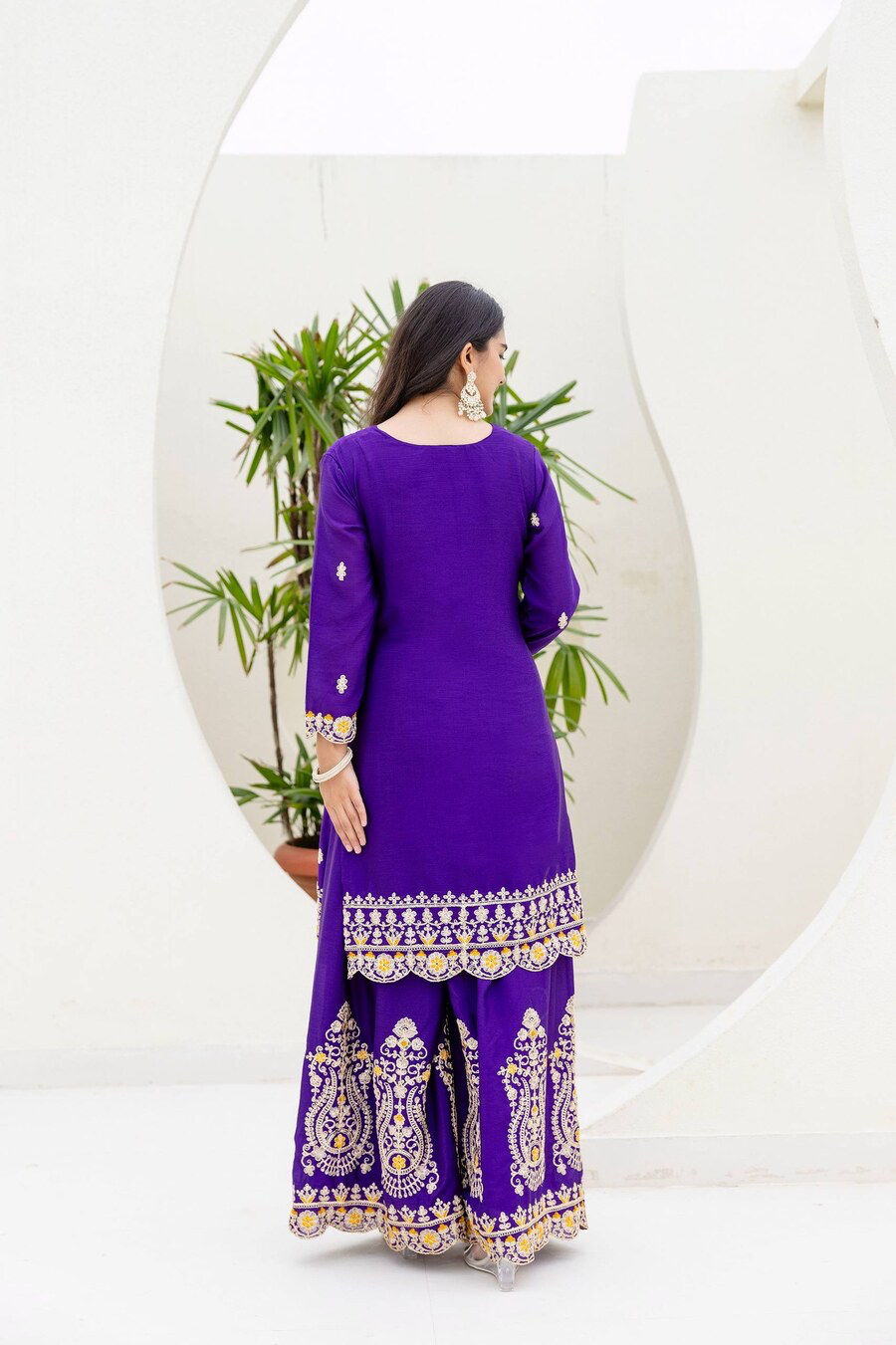 MODERN CHINON EMBROIDERY SEQUENCE CODING DESIGN WORK TOP PALAZZO WITH DUPATTA IN XL
