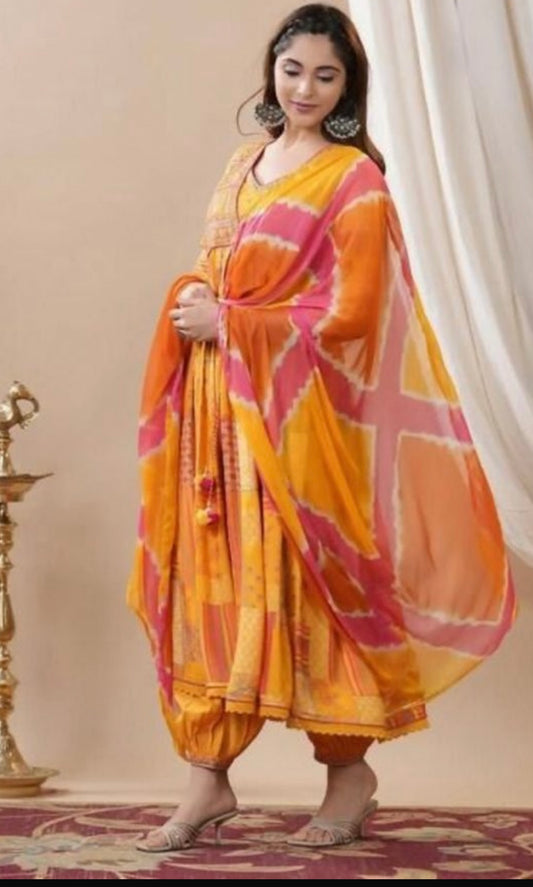 INDIAN FORMAL WEAR CHINON DIGITAL PRINT WORK TOP BOTTOM WITH DUPATTA PINK SIZE L