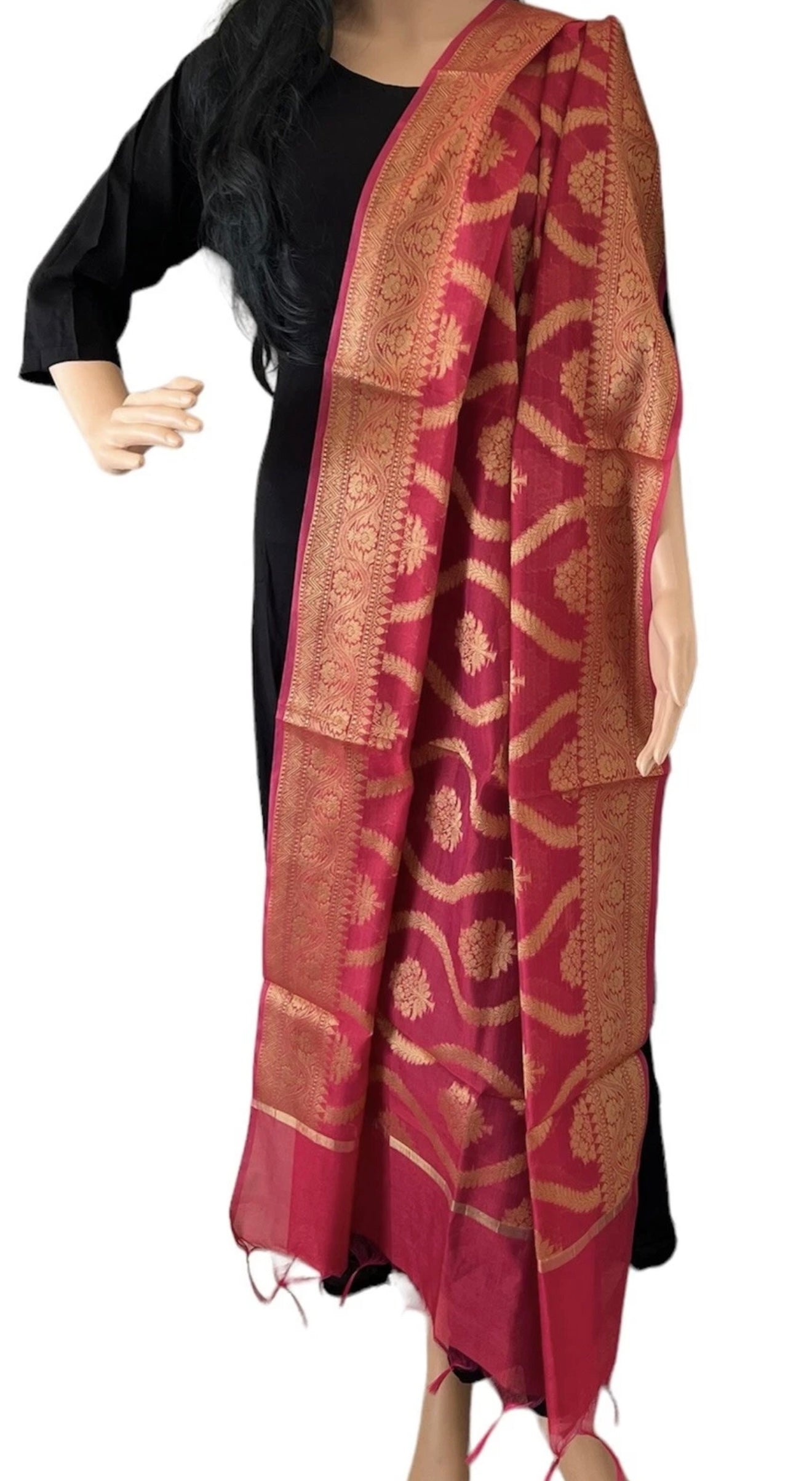 Elegant PURE SILK Indian Banarasi Art Dupatta Scarf/ Shaw