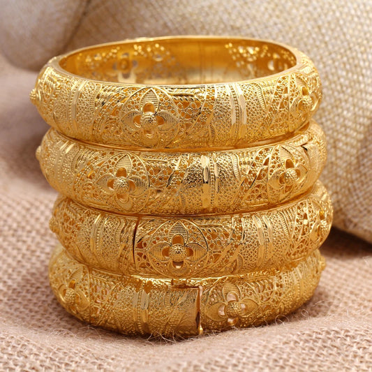 24k Dubai Gold Color Bangles for Women Dubai Bride Wedding Ethiopian Bracelet Africa Bangle Arab Jewelry Charm Bracelet  Jewelry