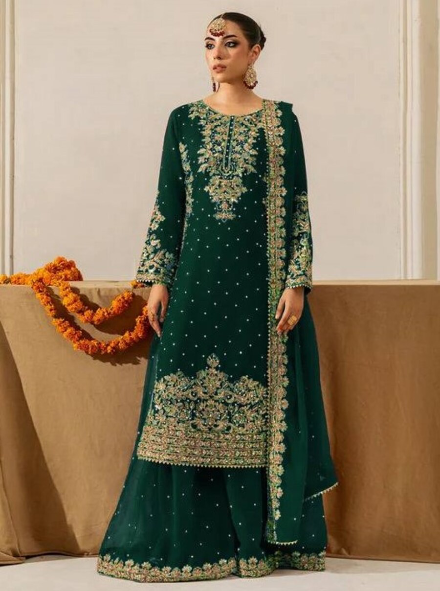 DESIGNER GEORGETTE CODING AND SEQUENCE WITH RIVET MOTI WORK TOP PALAZZO WITH DUPATTA
