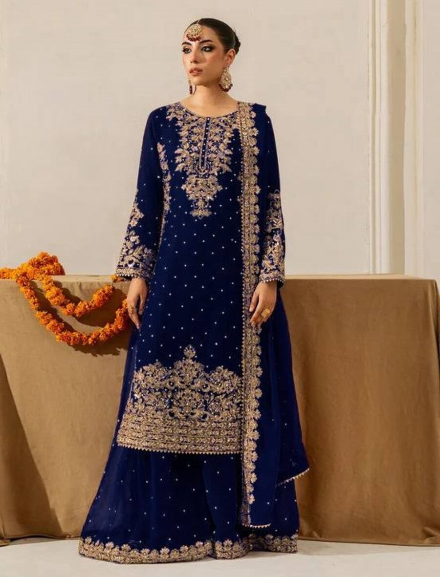 DESIGNER GEORGETTE CODING AND SEQUENCE WITH RIVET MOTI WORK TOP PALAZZO WITH DUPATTA