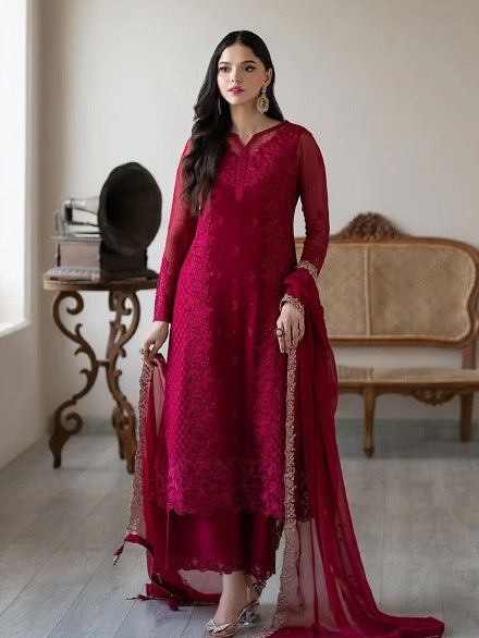DESIGNER GEORGETTE EMBROIDERY SEQUENCE WORK TOP PALAZZO WITH DUPATTA MAROON