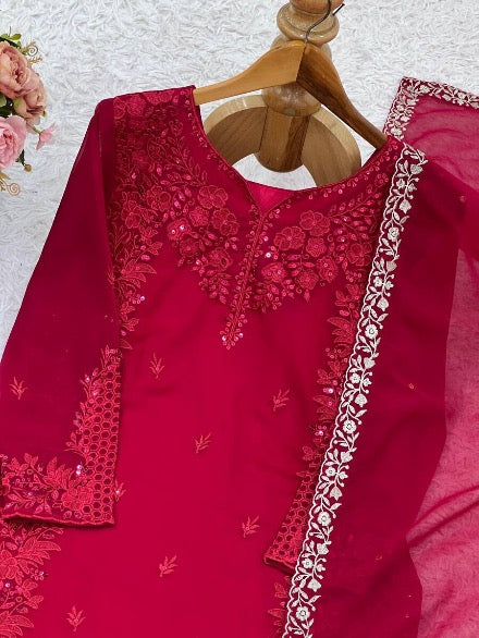 DESIGNER GEORGETTE EMBROIDERY SEQUENCE WORK TOP PALAZZO WITH DUPATTA MAROON