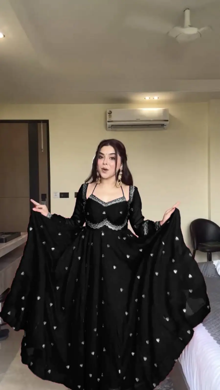 DESIGNER GEORGETTE THREAD WITH SEQUENCE WORK GOWN BOTTOM WITH DUPATTA BLACK