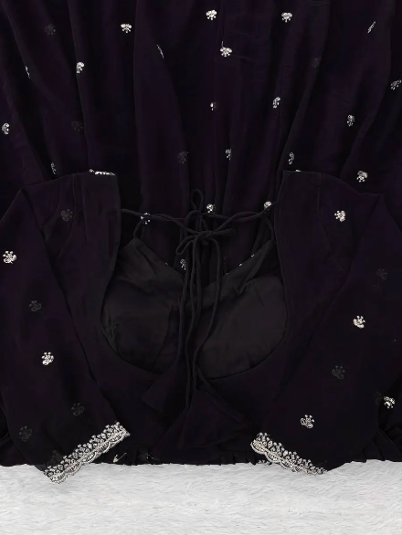 DESIGNER GEORGETTE THREAD WITH SEQUENCE WORK GOWN BOTTOM WITH DUPATTA BLACK