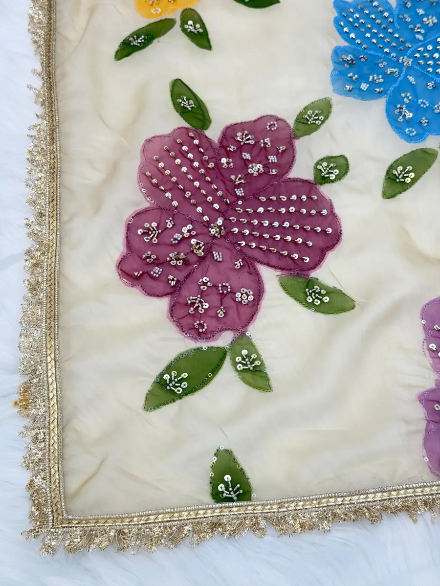 DESIGNER ORGANZA SILK HANDWORK WITH BRUSH PRINT WORK ONLY DUPATTA MULTI