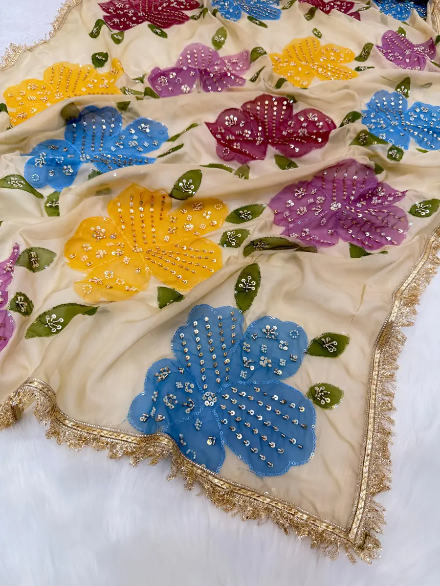 DESIGNER ORGANZA SILK HANDWORK WITH BRUSH PRINT WORK ONLY DUPATTA MULTI