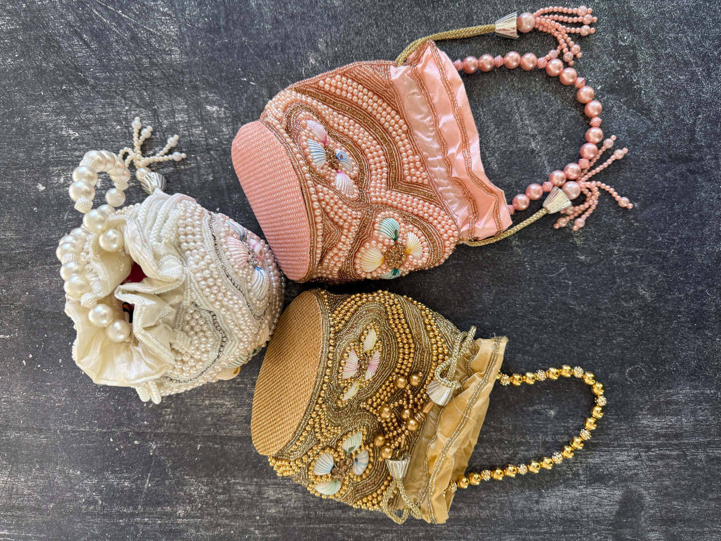 Heavy pearl work polti bags.