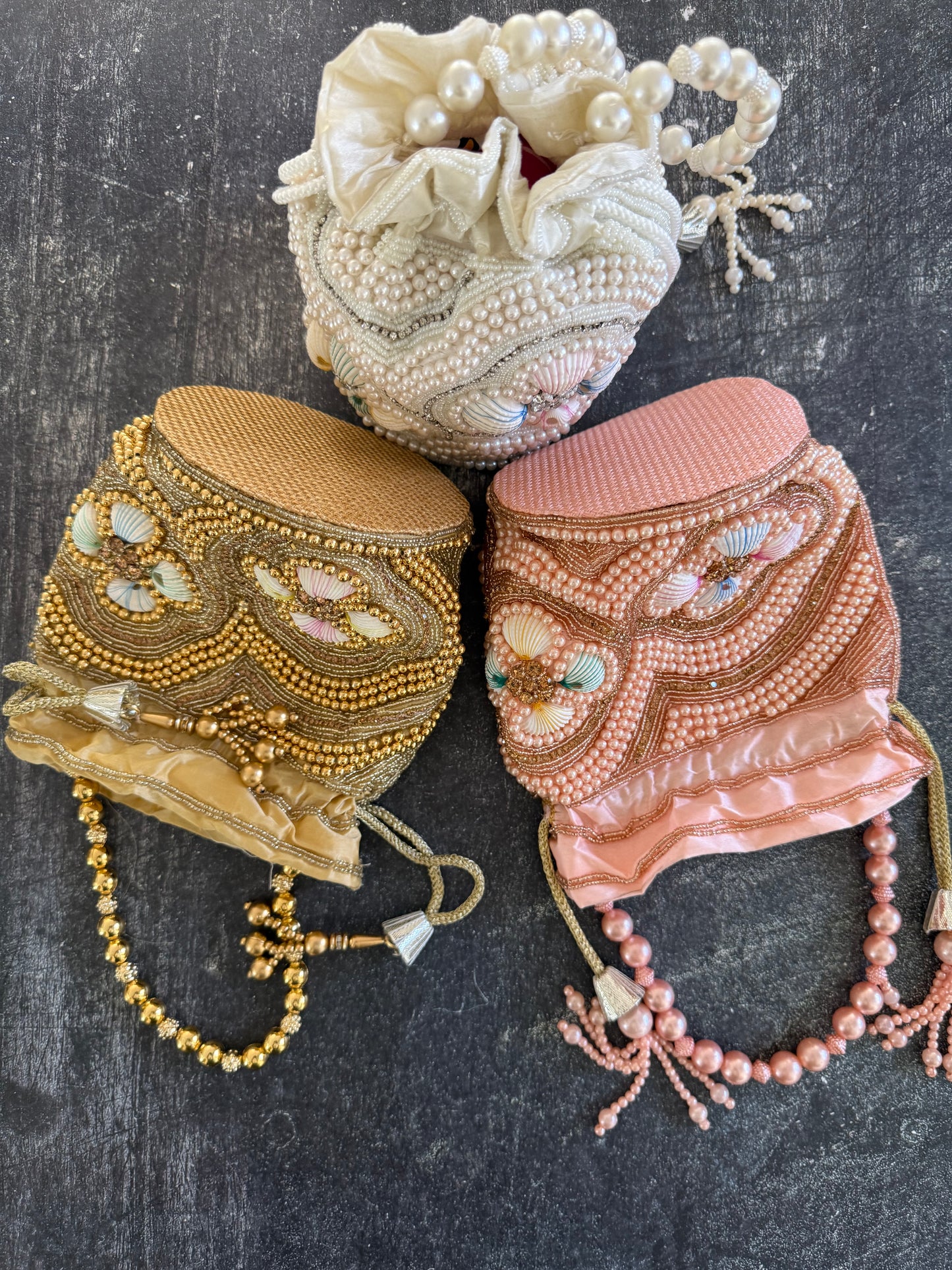 Heavy pearl work polti bags.