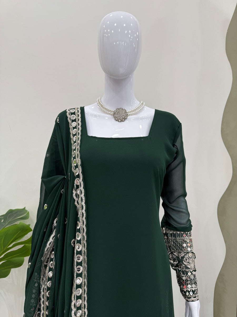 FANCY GEORGETTE THREAD WITH SEQUENCE WORK TOP SHARARA WITH DUPATTA
