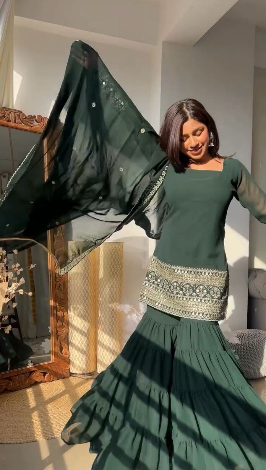 FANCY GEORGETTE THREAD WITH SEQUENCE WORK TOP SHARARA WITH DUPATTA