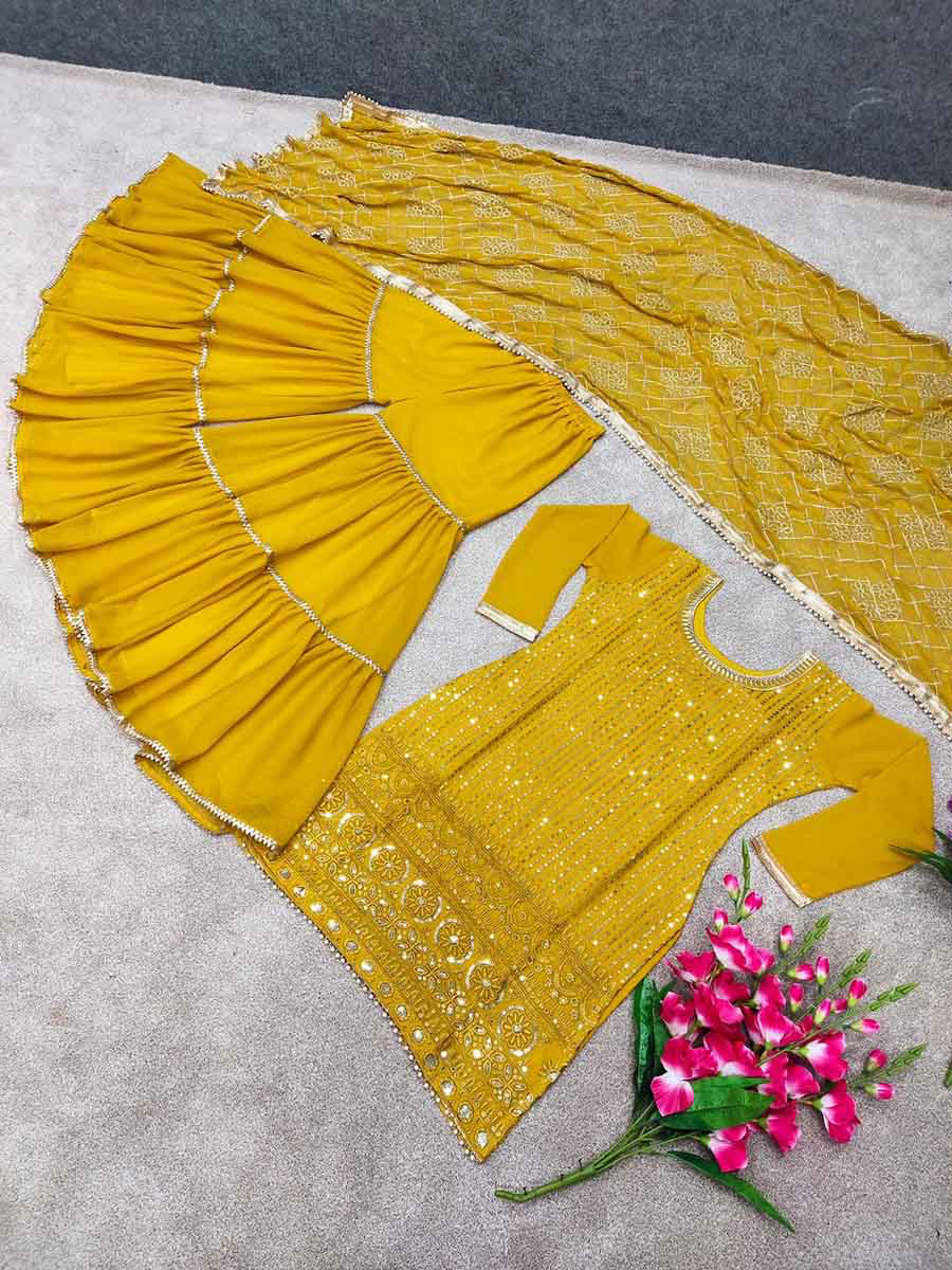 DESIGNER WEAR PARTY LOOK FAUX GEORGETTE WITH EMBROIDERY WORK TOP AND SHARARA