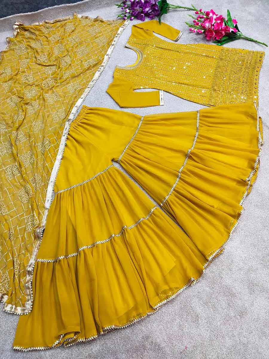 DESIGNER WEAR PARTY LOOK FAUX GEORGETTE WITH EMBROIDERY WORK TOP AND SHARARA