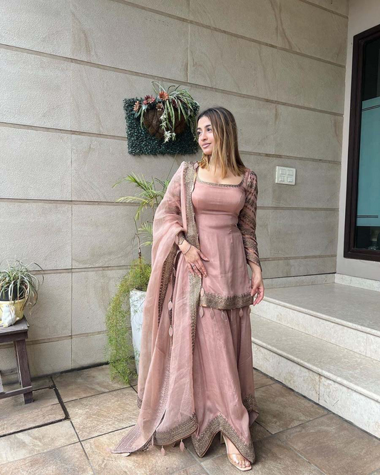 HEAVYGEORGETTE EMBROIDERY WORK WITH FULL FANCY TOP SHARARA WITH DUPATTA