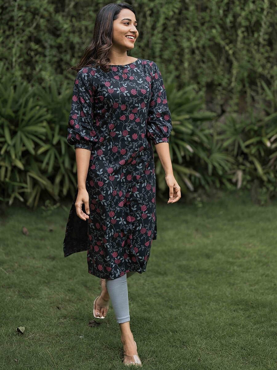 NEW ARRIVAL SOFT COTTON DIGITAL PRINTED KURTI BLACK