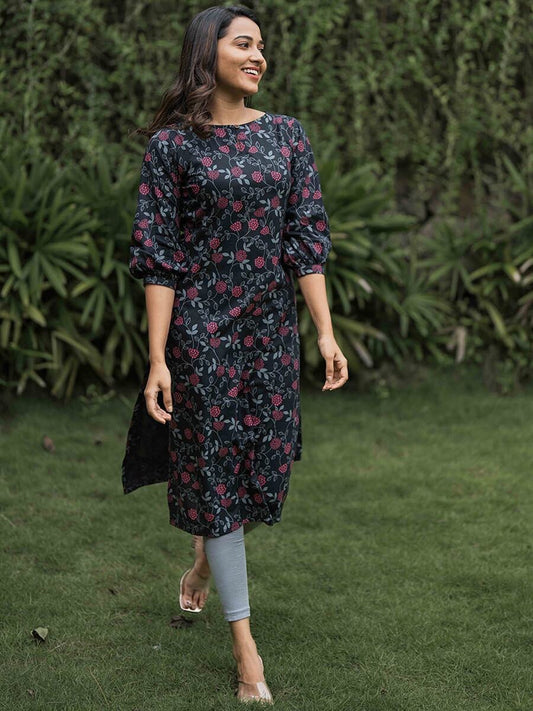 NEW ARRIVAL SOFT COTTON DIGITAL PRINTED KURTI BLACK