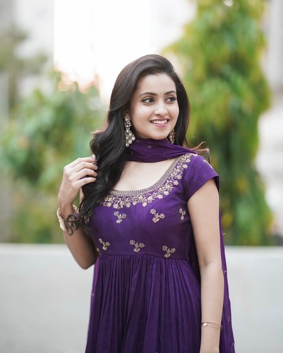 GORGEOUS CHINON SILK ZARI SEQUENCE EMBROIDERY WORK TOP SHARARA WITH DUPATTA PURPLE