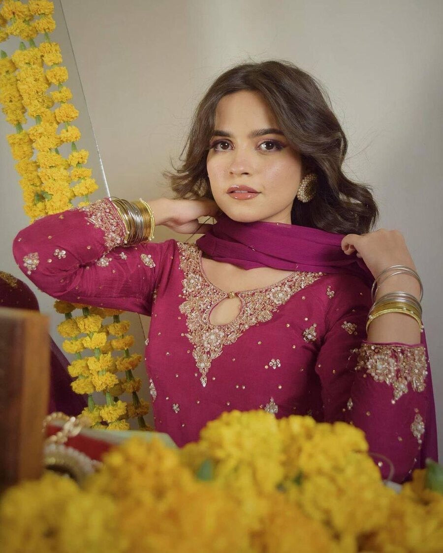 DESIGNER GEORGETTE SEQUENCE EMBROIDERY PEARL WORK TOP SHARARA WITH DUPATTA PINK