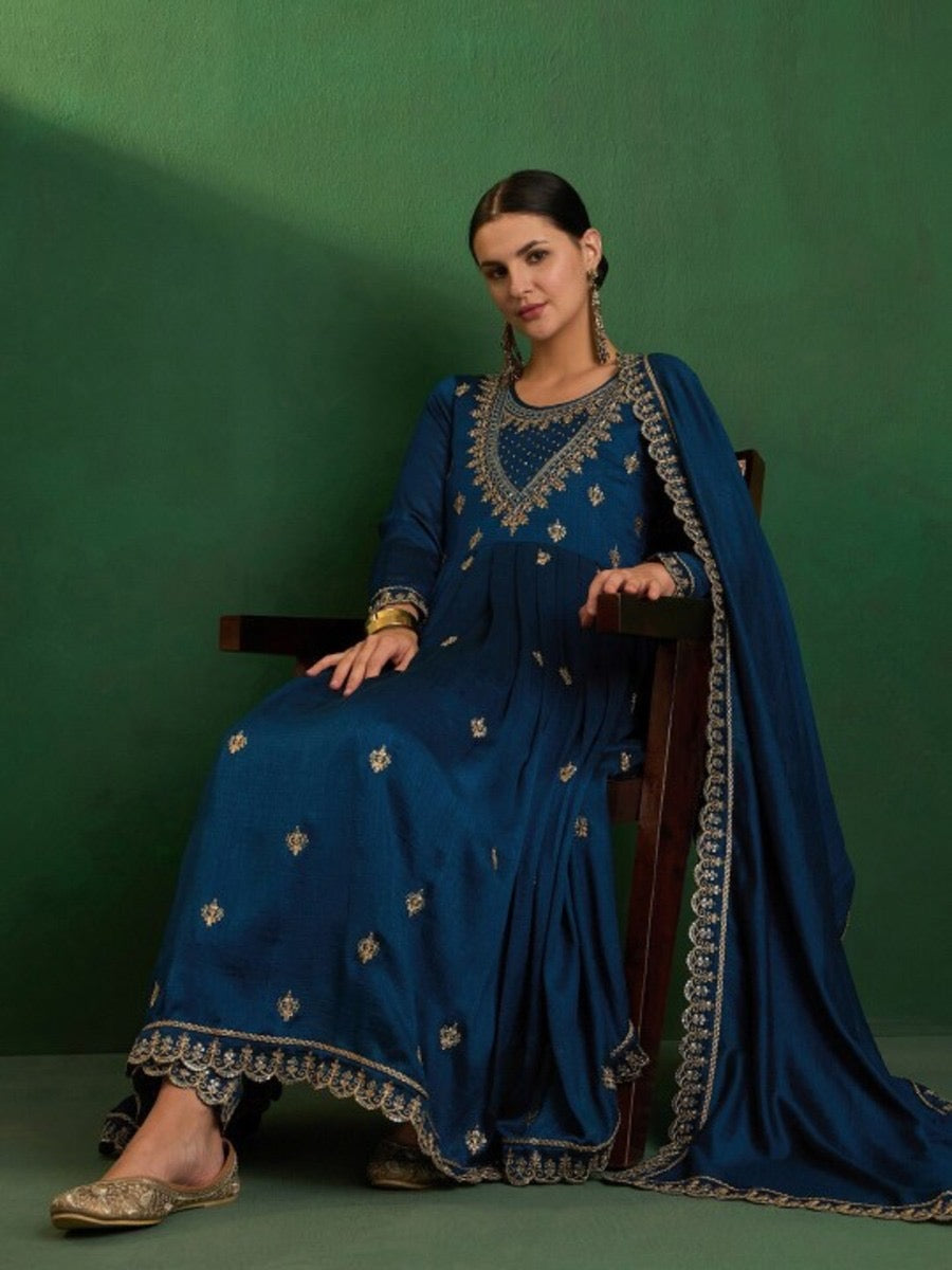 DESIGNER VICHITRA SILK SEQUENCE CODING EMBROIDERY WORK TOP BOTTOM WITH DUPATTA