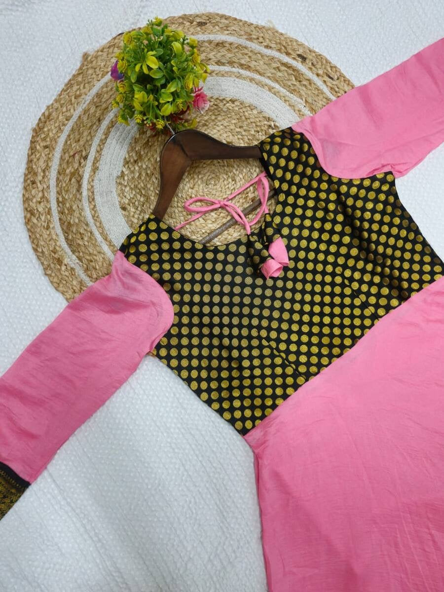 MOST PICKED VICHITRA SILK JACQUARD WORK ANARKALI TOP WITH DUPATTA 2PC SET.